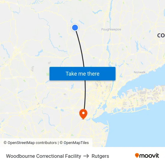 Woodbourne Correctional Facility to Rutgers map