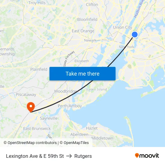 Lexington Ave & E 59th St to Rutgers map