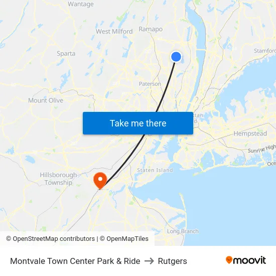 Montvale Town Center Park & Ride to Rutgers map
