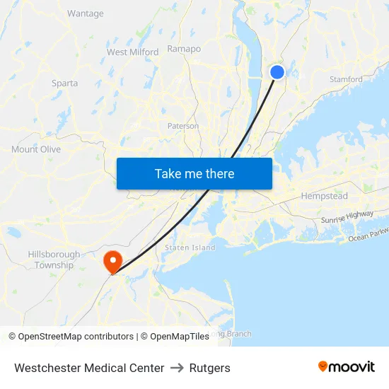 Westchester Medical Center to Rutgers map