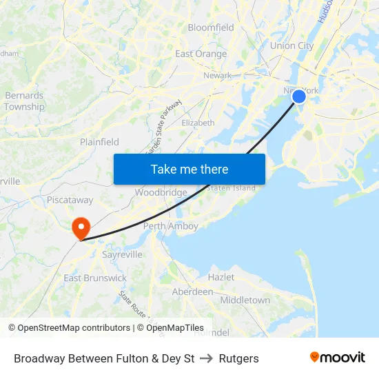 Broadway Between Fulton & Dey St to Rutgers map