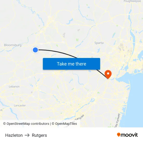 Hazleton to Rutgers map