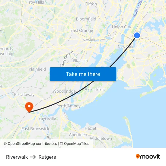 Riverwalk to Rutgers map