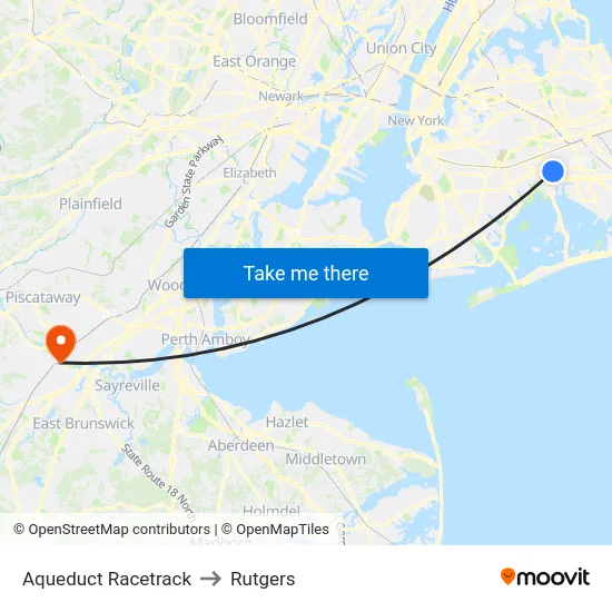Aqueduct Racetrack to Rutgers map