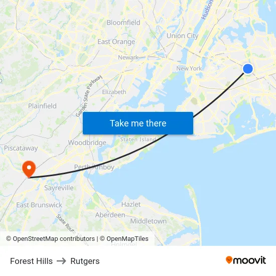 Forest Hills to Rutgers map