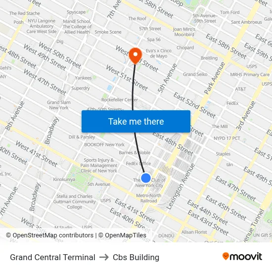 Grand Central Terminal to Cbs Building map