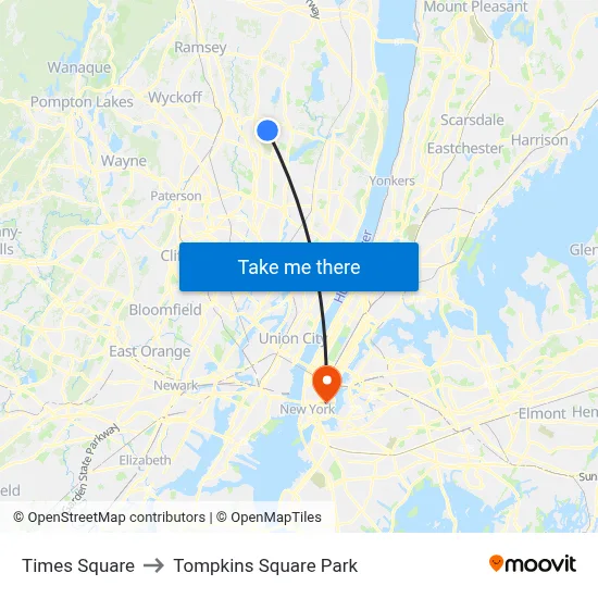 Times Square to Tompkins Square Park map