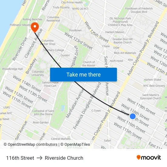 116th Street to Riverside Church map