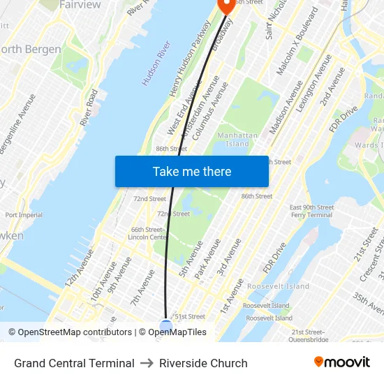 Grand Central Terminal to Riverside Church map