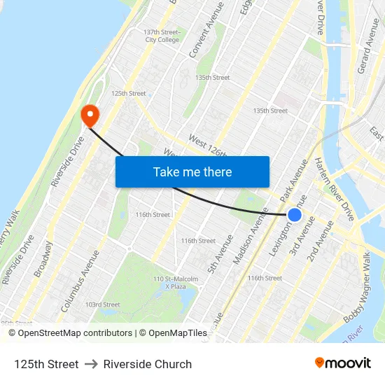 125th Street to Riverside Church map