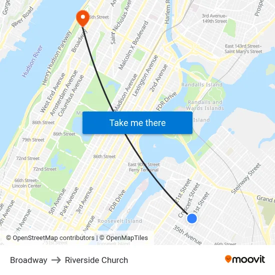 Broadway to Riverside Church map