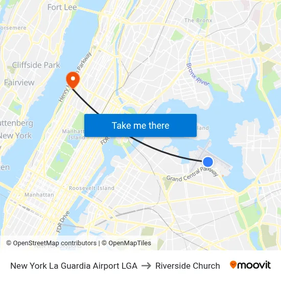 New York La Guardia Airport LGA to Riverside Church map