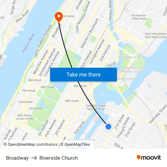 Broadway to Riverside Church map