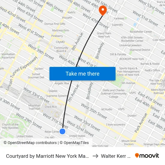 Courtyard by Marriott New York Manhattan Chelsea to Walter Kerr Theatre map