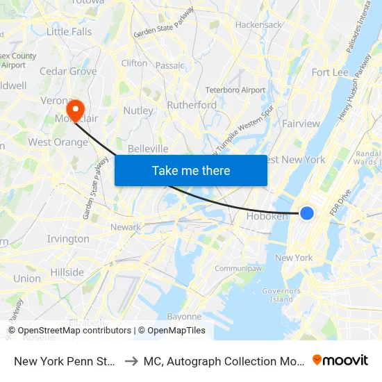 New York Penn Station to MC, Autograph Collection Montclair map