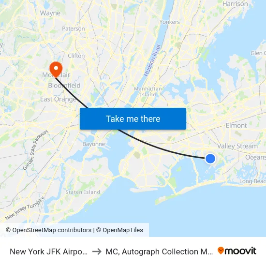 New York JFK Airport JFK to MC, Autograph Collection Montclair map