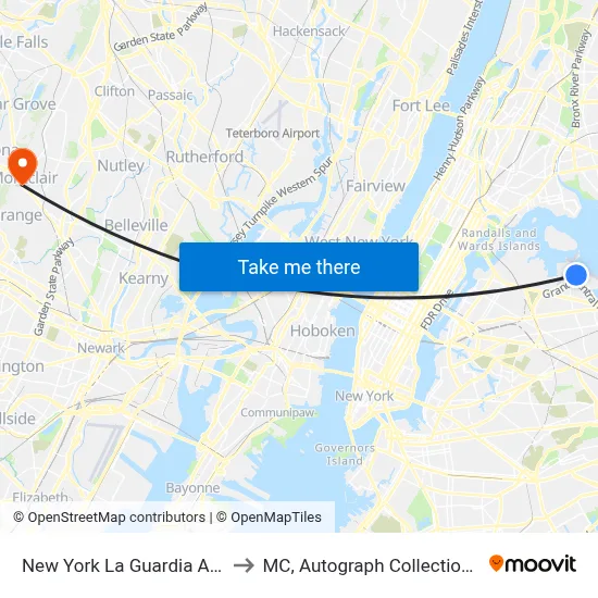 New York La Guardia Airport LGA to MC, Autograph Collection Montclair map
