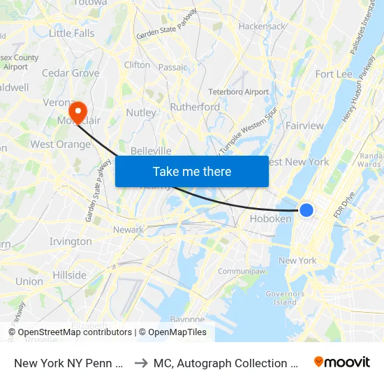 New York NY Penn Station to MC, Autograph Collection Montclair map