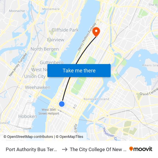 Port Authority Bus Terminal to The City College Of New York map