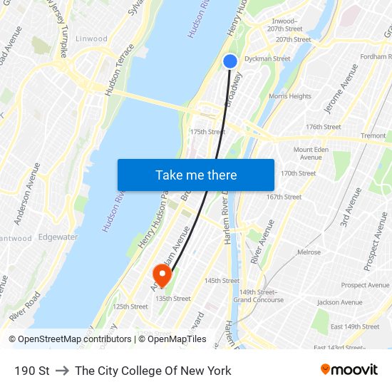 190 St to The City College Of New York map