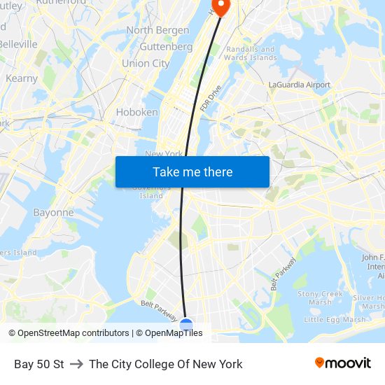 Bay 50 St to The City College Of New York map