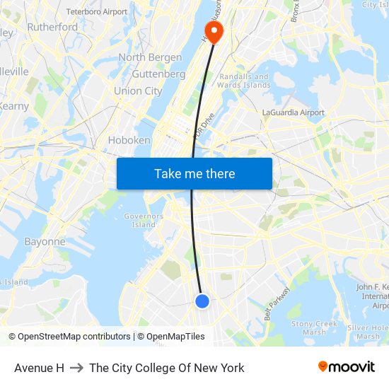 Avenue H to The City College Of New York map