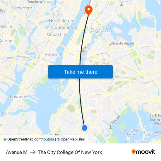 Avenue M to The City College Of New York map