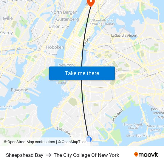 Sheepshead Bay to The City College Of New York map
