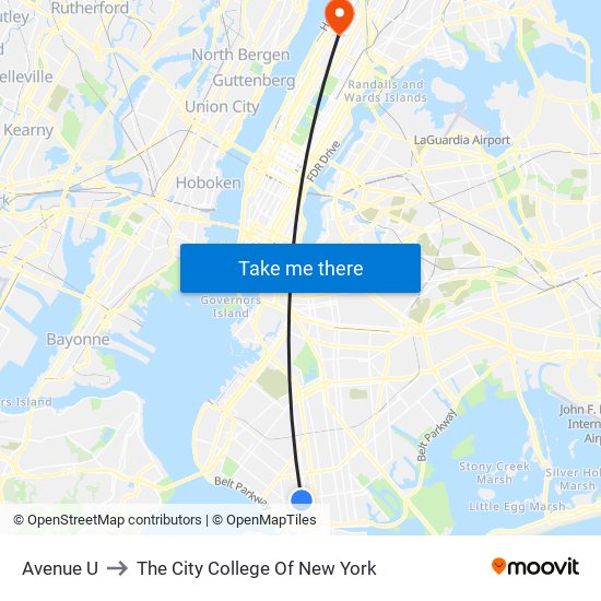 Avenue U to The City College Of New York map