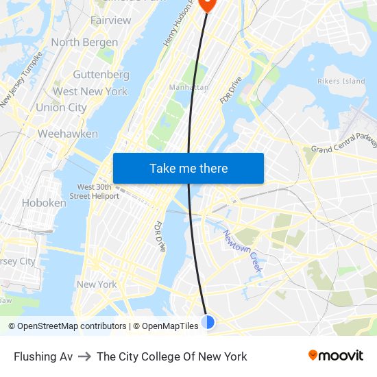 Flushing Av to The City College Of New York map