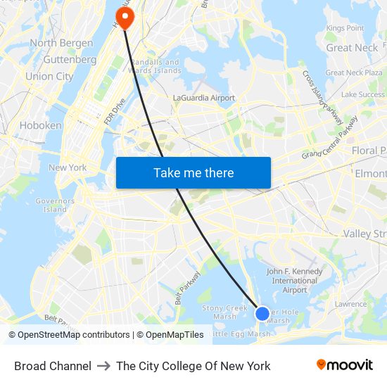 Broad Channel to The City College Of New York map