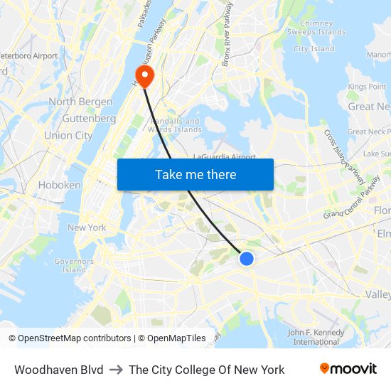 Woodhaven Blvd to The City College Of New York map