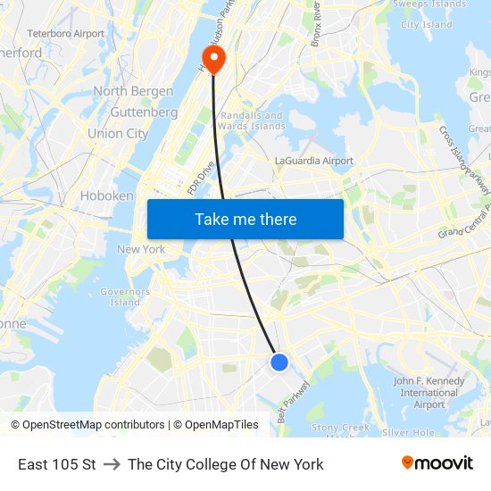 East 105 St to The City College Of New York map