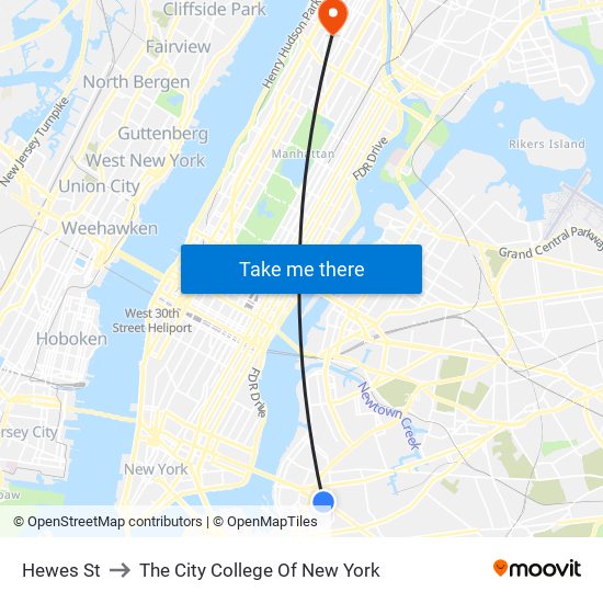 Hewes St to The City College Of New York map