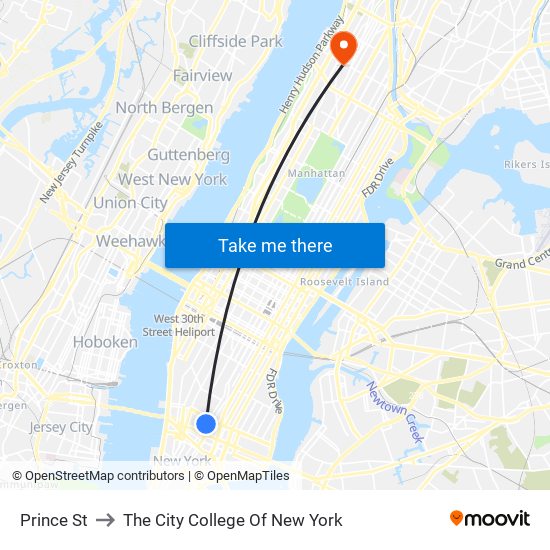 Prince St to The City College Of New York map