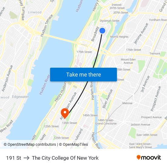 191 St to The City College Of New York map