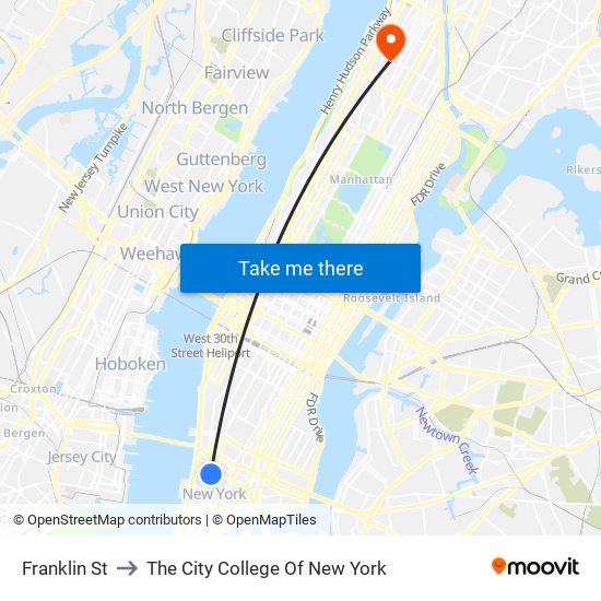 Franklin St to The City College Of New York map