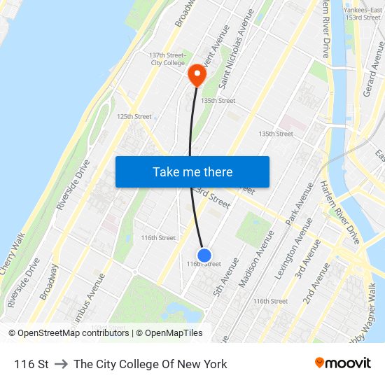 116 St to The City College Of New York map