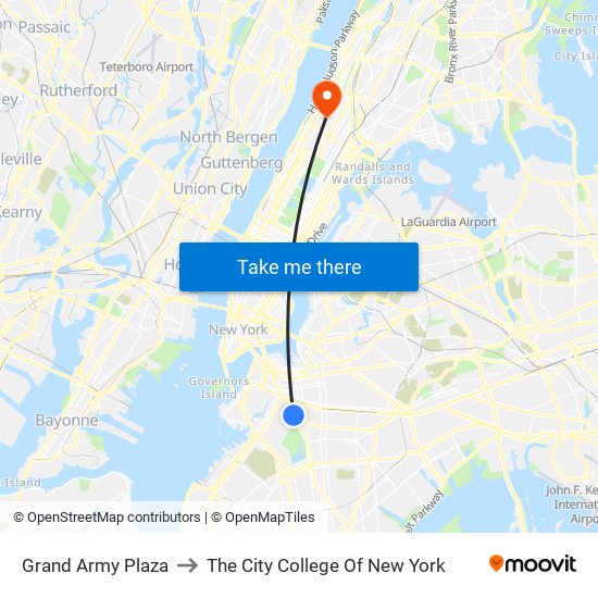 Grand Army Plaza to The City College Of New York map