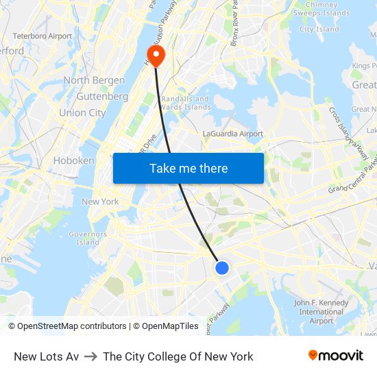 New Lots Av to The City College Of New York map