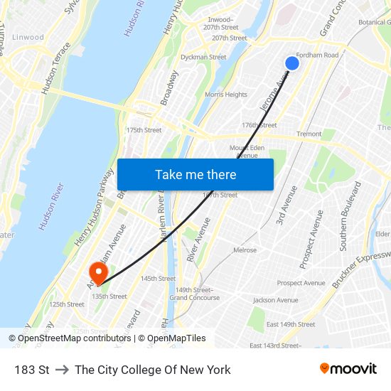 183 St to The City College Of New York map