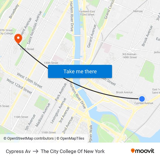 Cypress Av to The City College Of New York map