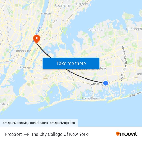 Freeport to The City College Of New York map