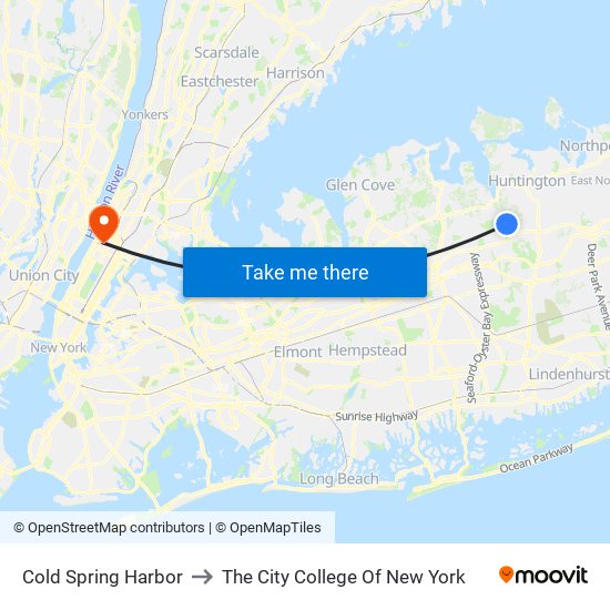 Cold Spring Harbor to The City College Of New York map