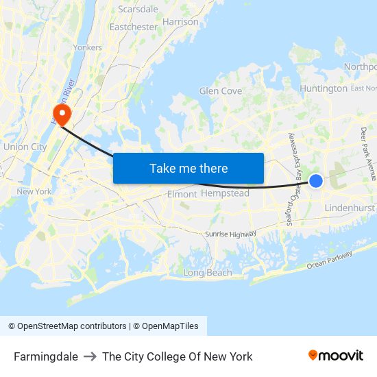 Farmingdale to The City College Of New York map