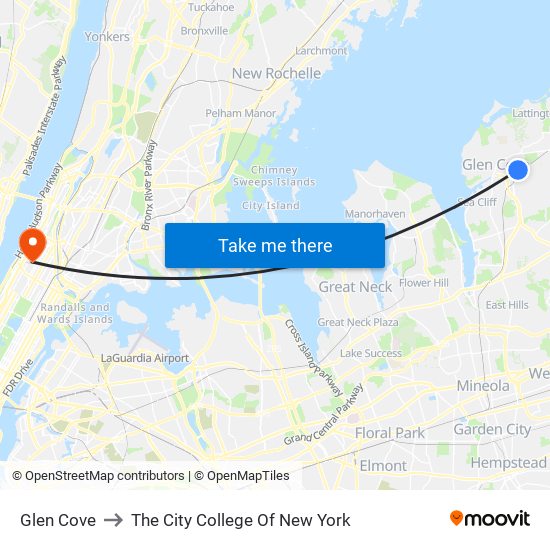 Glen Cove to The City College Of New York map