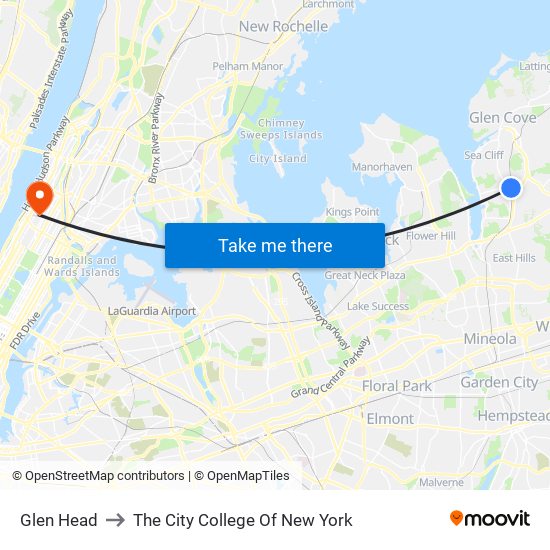 Glen Head to The City College Of New York map