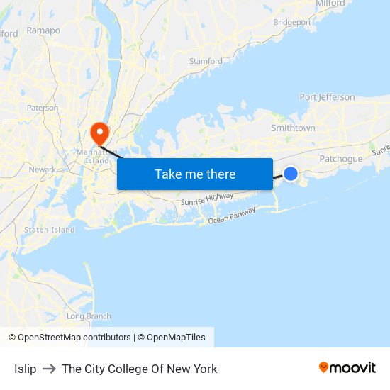 Islip to The City College Of New York map