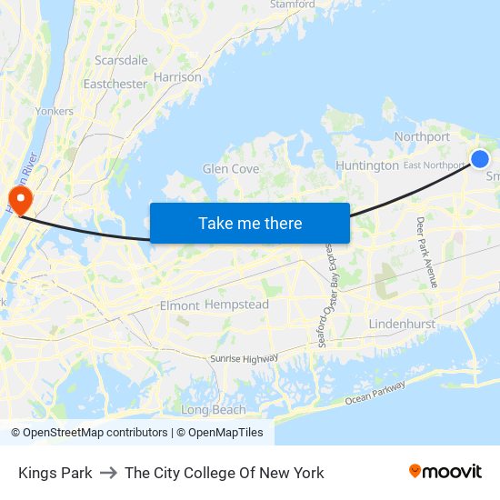 Kings Park to The City College Of New York map