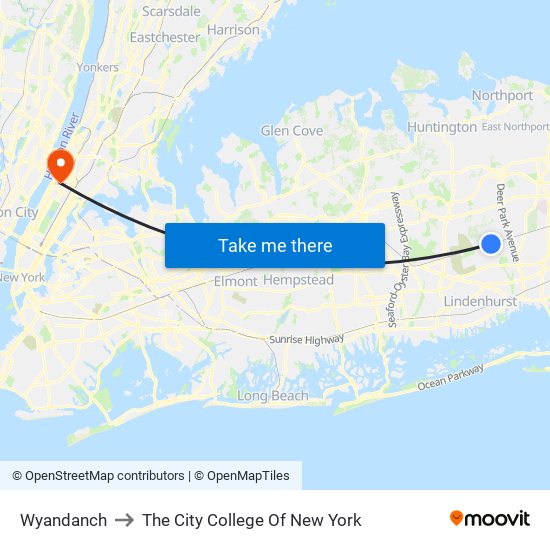 Wyandanch to The City College Of New York map